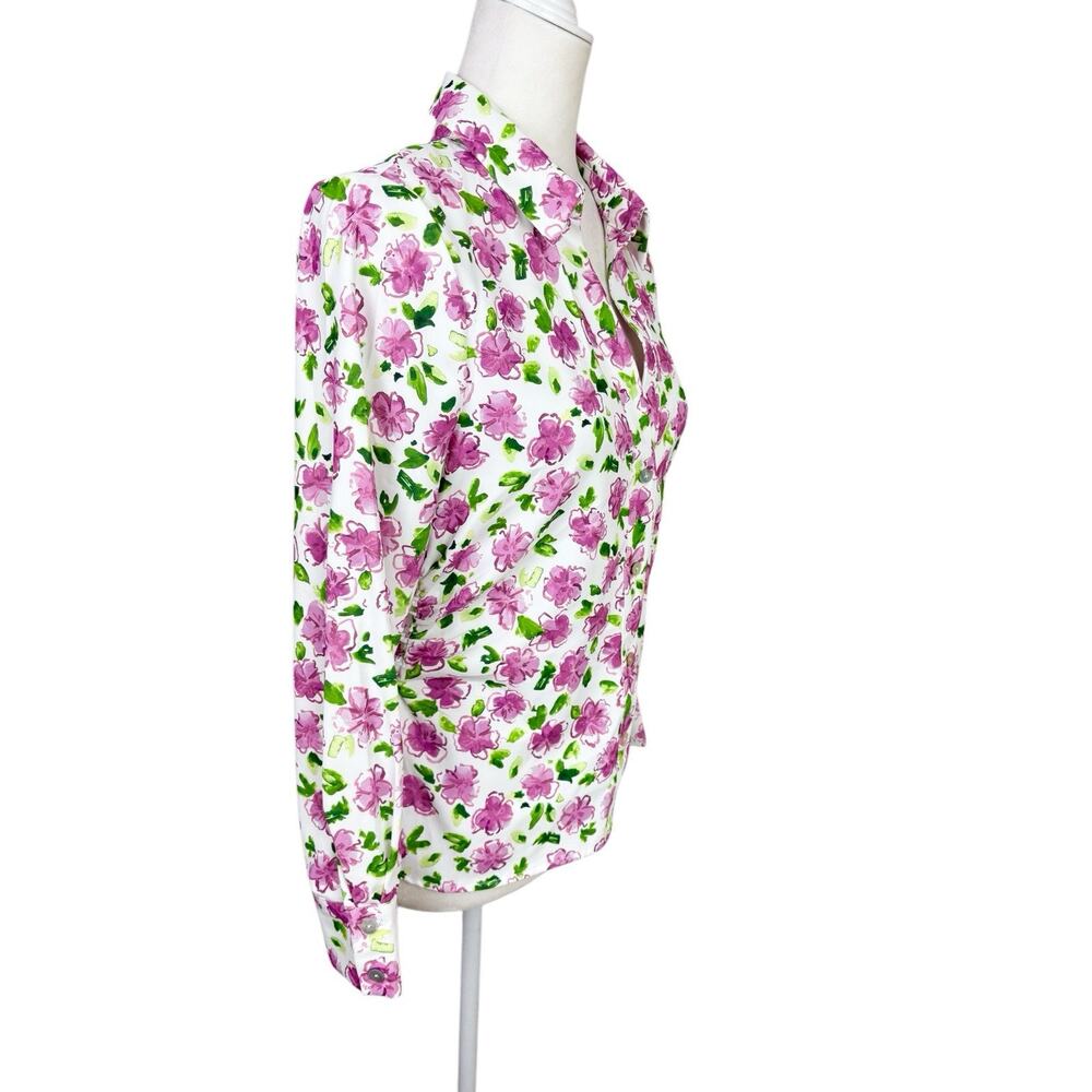 Zara Top Womens Size S White Pink Floral Silky Bloggers Fave Button Up‎ Blouse - Picture 4 of 13
